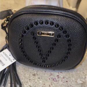 Valentino By Mario Valentino Black Studded Leather Crossbody with Tassel